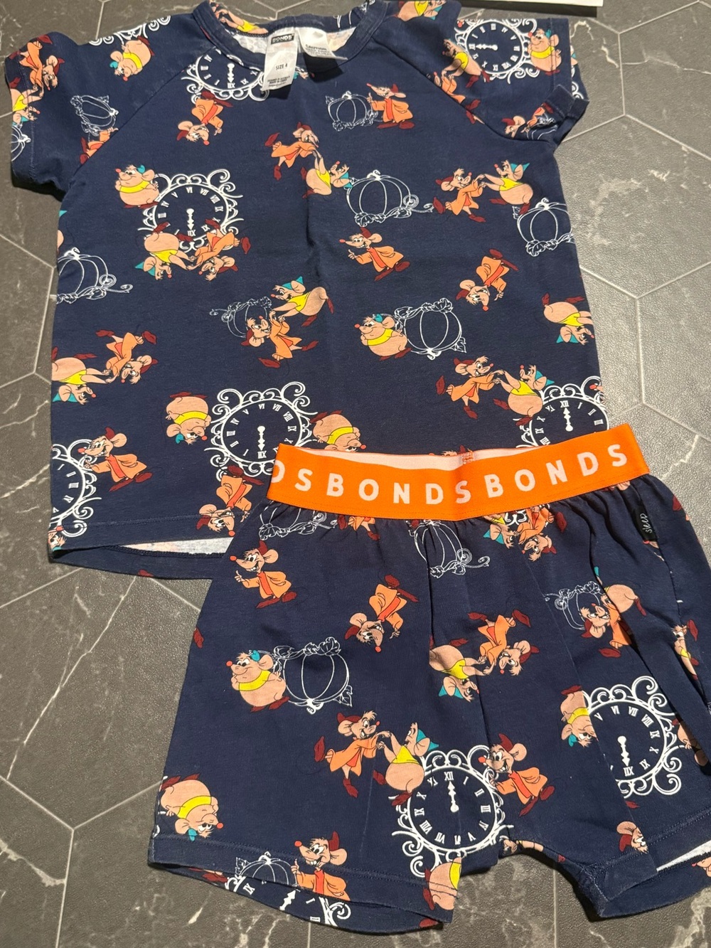 Bonds Navy Blue Disney Character Short Pajama Set with Orange Waistband